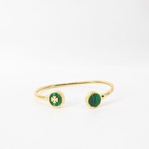 Tory Burch Kira Mother of Pearl Logo Cuff Bracelet Green OS